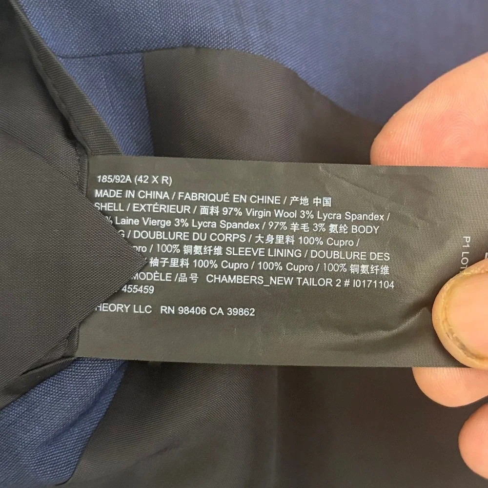 Theory Chambers New Tailor 2 Suit Mens 42R Blue Wool Stretch 2-Piece Luxury